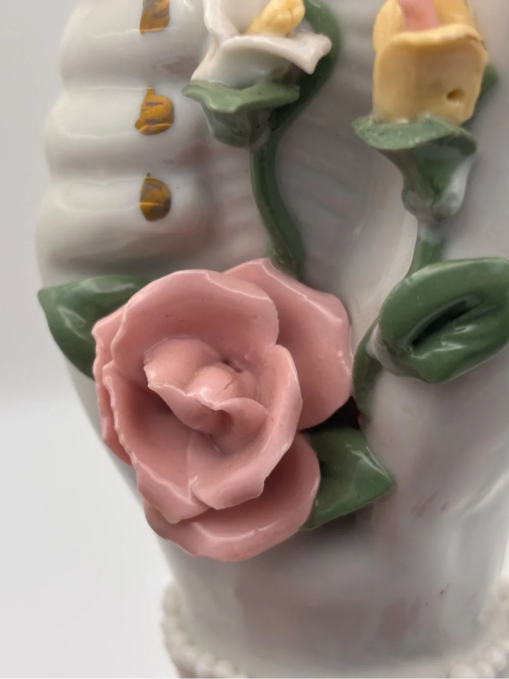 Vintage Ceramic Lady's Hand Holding Vase Figural Bud Vase, Pink Rose Decor
